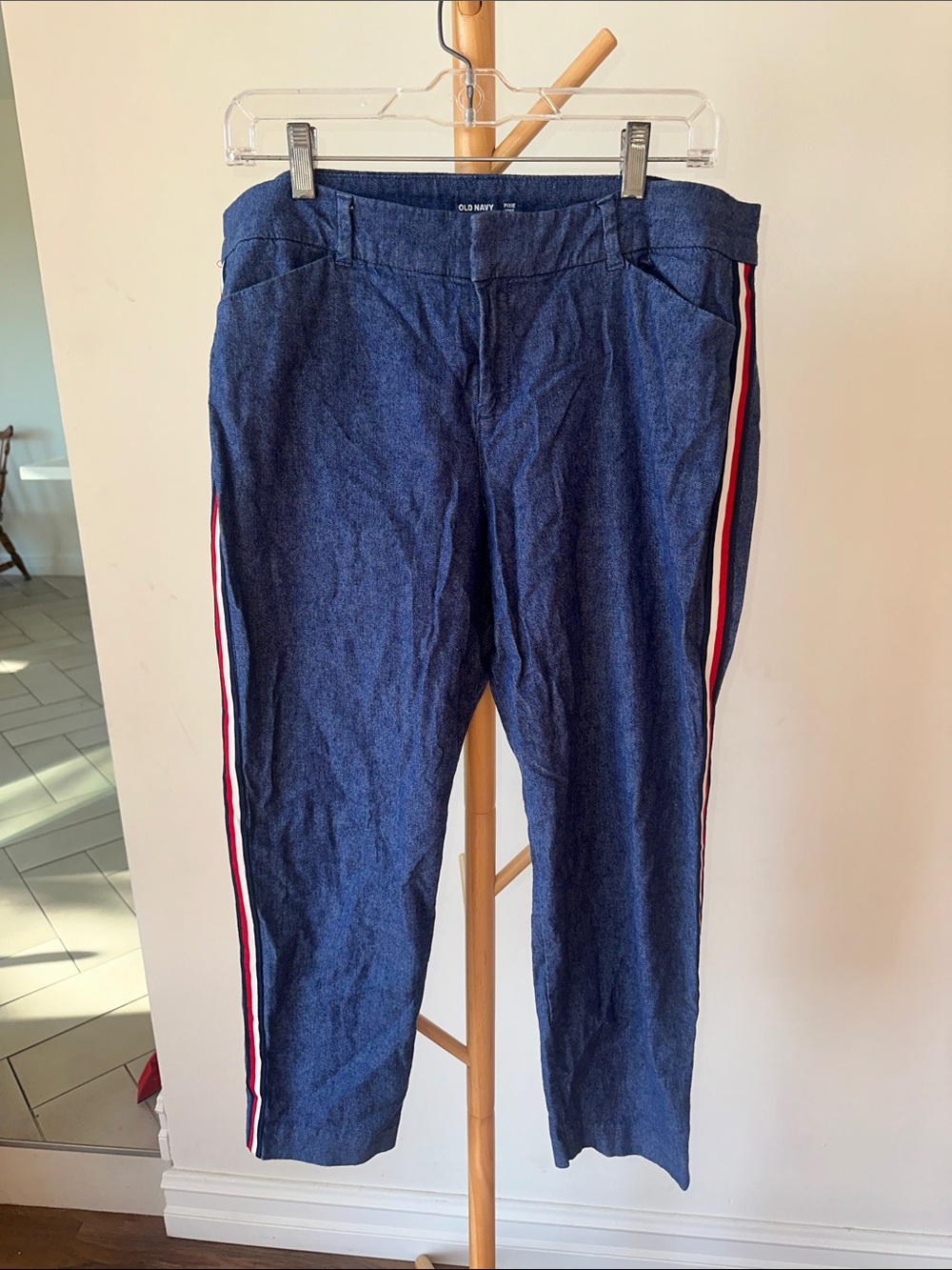 Old Navy Navy Blue Pull-On Pants with Red & White Side Stripes